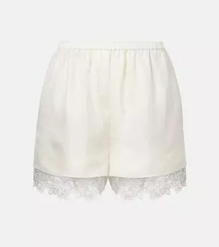 Шорты из шёлка с кружевной отделкой Rhe, кремовый