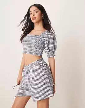 Шорты из сирсакера в клетку от ASOS DESIGN синего цвета