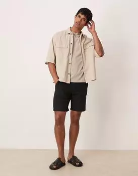 Шорты из смеси льна Selected Homme черного цвета