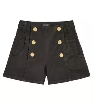 Шорты из смесового хлопка с пуговицами Balmain, черный