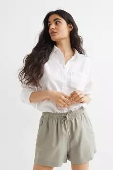 Шорты из смесового льна H&amp;M, светло-зеленый хаки