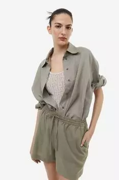 Шорты из смесового льна H&M, хаки зеленый