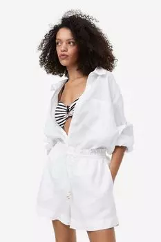 Шорты из смесового льна и бумажного мешка H&M, белый
