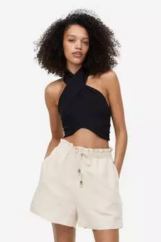 Шорты из смесового льна и бумажного мешка H&M, светло-бежевый