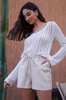 Шорты из смесового льна с бумажным пакетом на талии Threadbare, белый