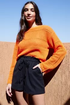 Шорты из смесового льна с бумажным пакетом на талии Threadbare, черный