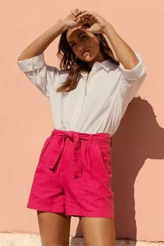 Шорты из смесового льна с завязывающимся поясом Threadbare, розовый