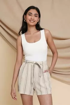 Шорты из смесового льна с завязывающимся поясом Threadbare, бежевый