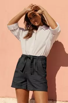 Шорты из смесового льна с завязывающимся поясом Threadbare, черный