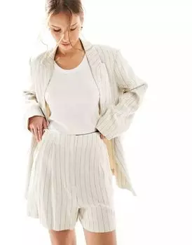 Шорты из смесового льна в полоску с высокой талией и строчкой ASOS Design