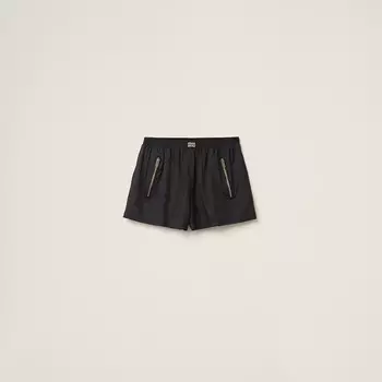 Шорты из технического шелка с принтом логотипа Miu Miu, черный