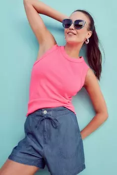 Шорты из тенселя средней длины с завязкой на талии Next, синий