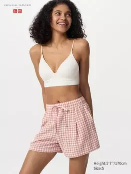 Шорты из ткани сирсакер (в клетку) Uniqlo, розовый