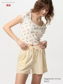 Шорты из ткани сирсакер (в клетку) Uniqlo, бежевый