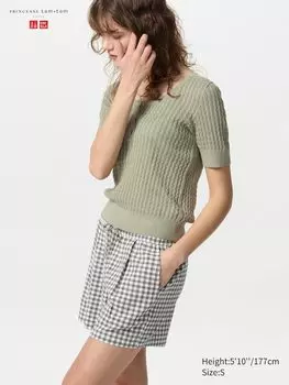 Шорты из ткани сирсакер (в клетку) Uniqlo, зеленый