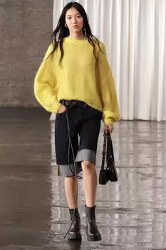 Шорты-капри из денима свободного кроя с высокой посадкой ZARA, синий