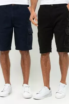 Шорты карго из 100% хлопка, 2 шт в упаковке Threadbare, черный