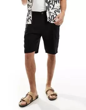 Шорты-карго из потертого льна черного цвета Threadbare