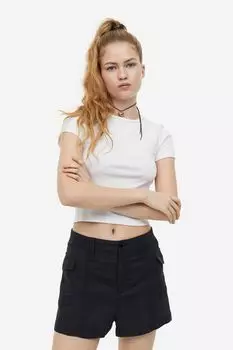 Шорты карго из смесового льна H&M, черный