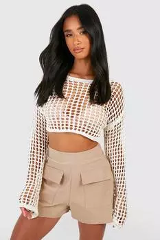 Шорты-карго стрейч petite Boohoo, кэмел