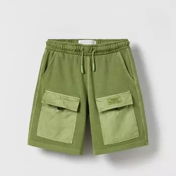 Шорты-карго Zara Contrast Bermuda, зеленый (Рост 152 см)