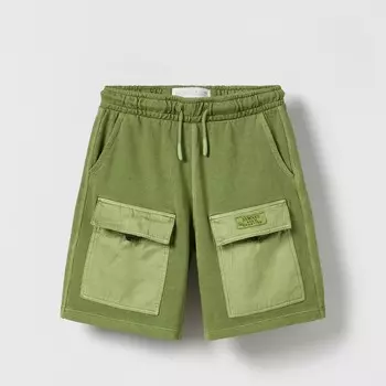 Шорты-карго Zara Contrast Bermuda, зеленый (Рост 152 см)