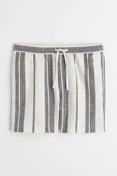 Шорты классического кроя из смесового льна H&M, белый/черный в полоску