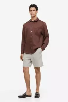 Шорты классического кроя из смесового льна H&M, светло-серый