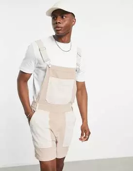 Шорты-комбинезон ASOS DESIGN из вельветовой ткани нейтральных цветовых блоков