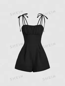 Шорты-комбинезон женские Shein Mod с цветочным принтом, черный