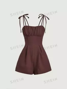 Шорты-комбинезон женские Shein Mod с цветочным принтом, шоколадно-коричневый