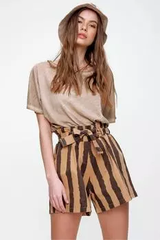 Шорты - Коричневые - Нормальная талия Trend Alaat Stili, коричневый