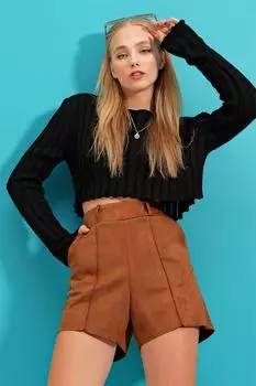 Шорты - Коричневые - Высокая талия Trend Alaat Stili, коричневый