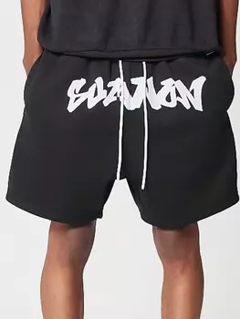 Шорты короткие Sumwon с заниженным швом и принтом спереди, черный