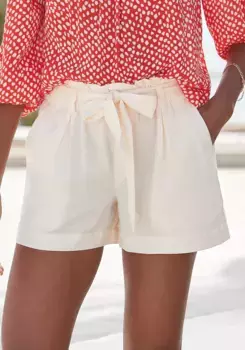 Шорты LASCANA (с поясом) в стиле мешочка из смесового льна, бежевый