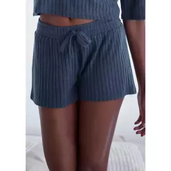 Шорты LASCANA "шорты для отдыха в крапинку", мягкая рубчатая ткань, с завязывающимся ремешком, синий