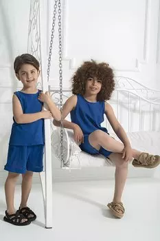 Шорты-майка с подтяжками, комплект с верхом синего цвета For You Kids