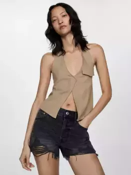 Шорты Mango Elena Frayed Hem Denim, черный