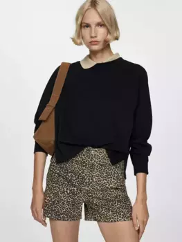 Шорты Mango Leopard Print Denim, коричневый