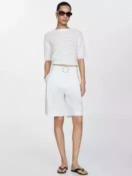 Шорты Mango Samari Linen Belted, белый