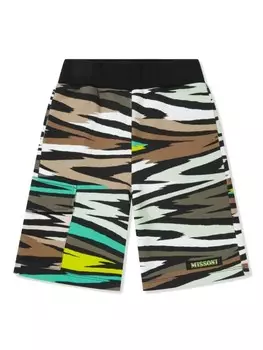Шорты Missoni Kids из органического хлопка с зигзагообразным принтом, зеленый