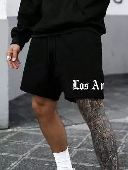 Шорты мужские Manfinity Homme с принтом букв и шнурком на талии, черный