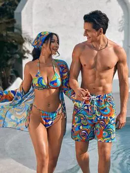 Шорты мужские пляжные Shein с цветочным принтом, красный