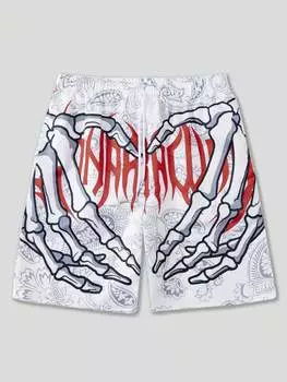 Шорты мужские Romwe Street Life с принтом черепа и пейсли, белый / красный