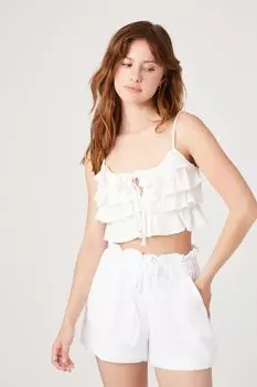 Шорты на шнурке с оборками Forever 21, ванилла