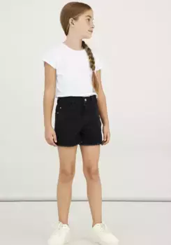 Шорты Name It "NKFROSE HW MOM DNM SHORT", с открытым краем, черный