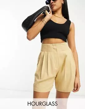 Шорты нейтрального цвета ASOS DESIGN со швами на талии и льном