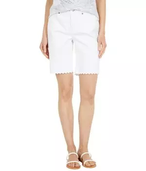 Шорты NYDJ, Ella Denim Shorts w/ Scallop Embroidery in Optic White