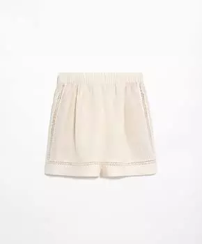 Шорты Oysho Linen Embroidered Bermuda, кремовый