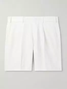 Шорты Pienza Slim-Fit Straight-Leg со складками из льна и твила с добавлением хлопка BRIONI, белый